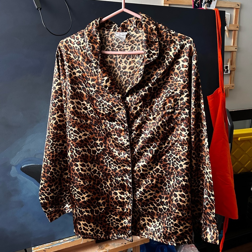 Secret Treasures Leopard Print Satin Blouse